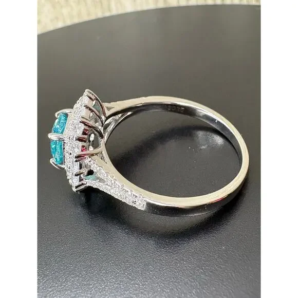 Stunning 2ct Aquamarine & White Moissanite Sterling Ring - Picture 7 of 9